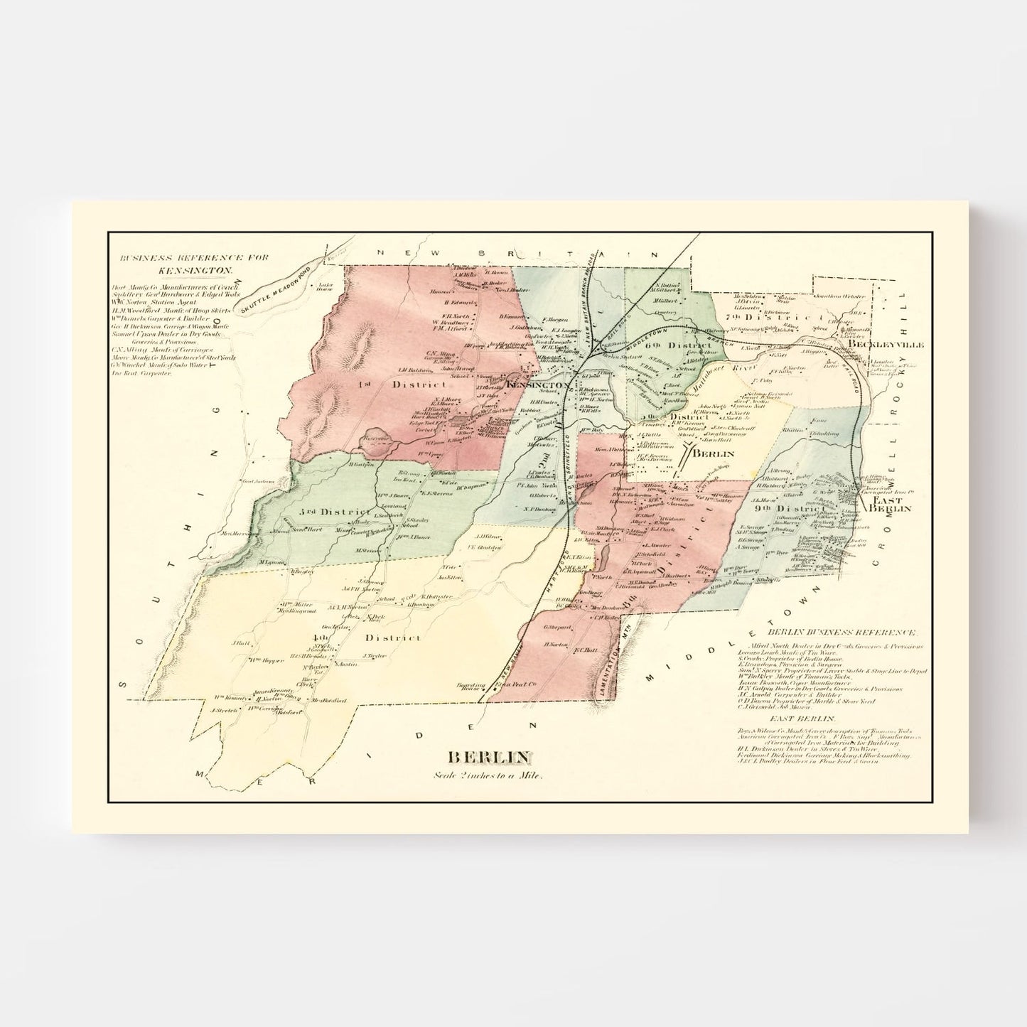 Vintage Map of Berlin, Connecticut, 1869