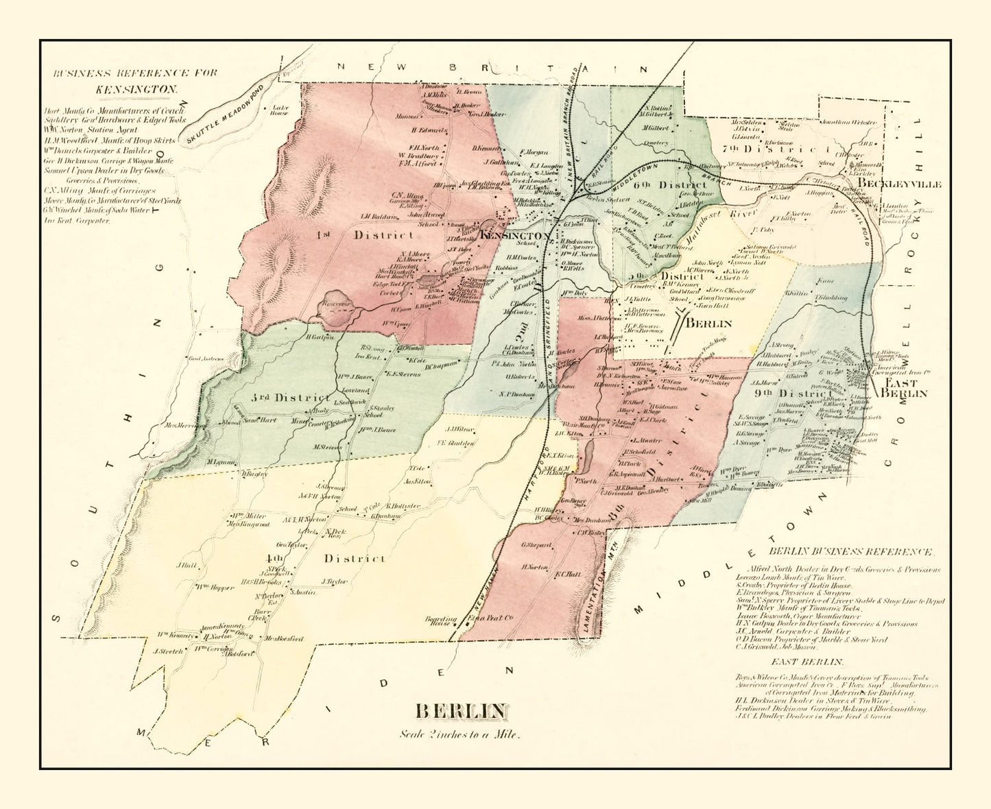 Vintage Map of Berlin, Connecticut, 1869