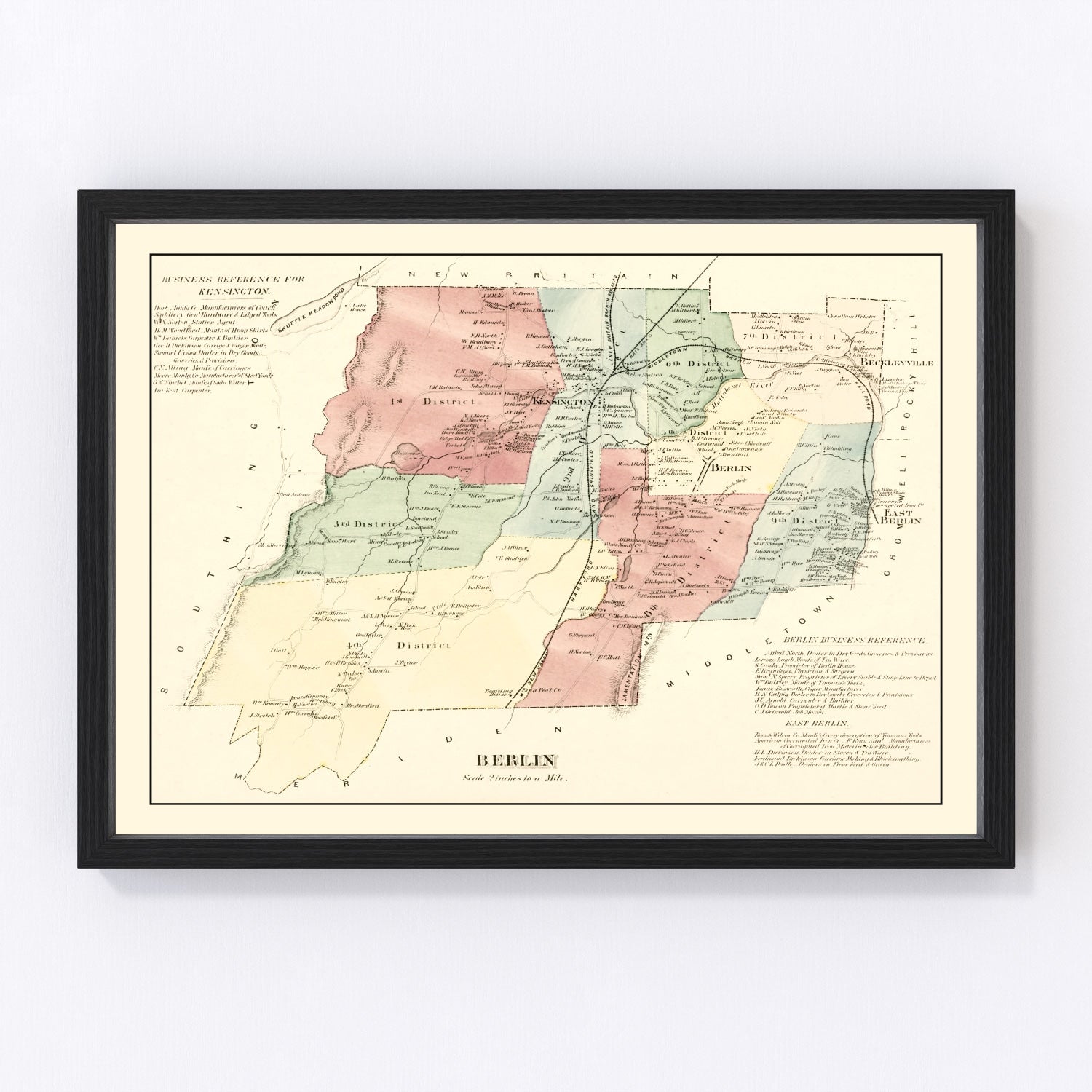 Vintage map of Berlin, Hartford County, Connecticut, 1869, restored print