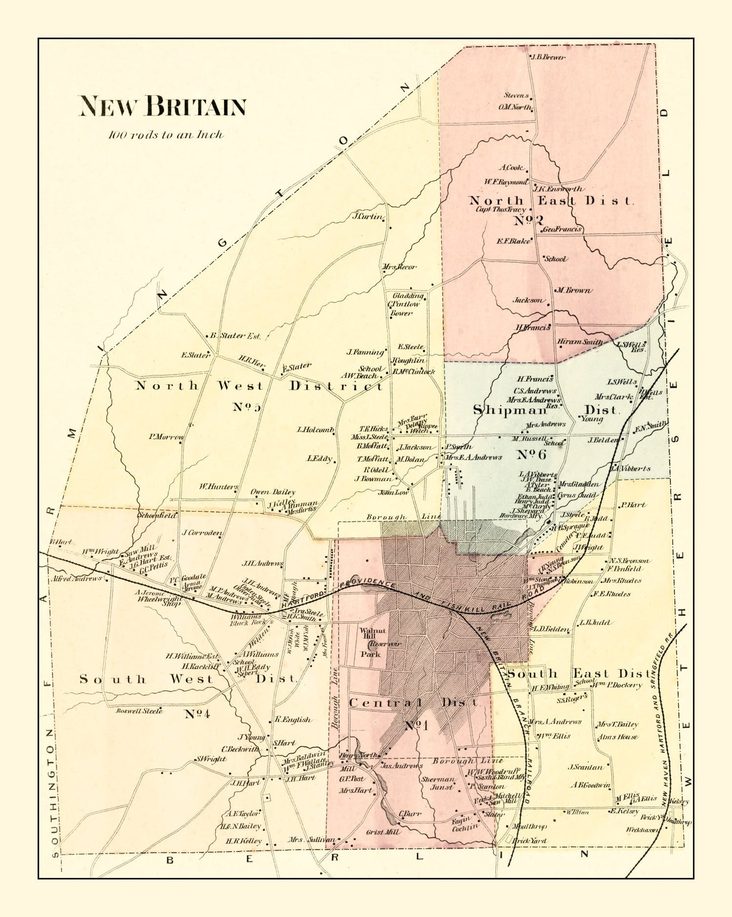 Vintage Map of New Britain, Connecticut, 1869