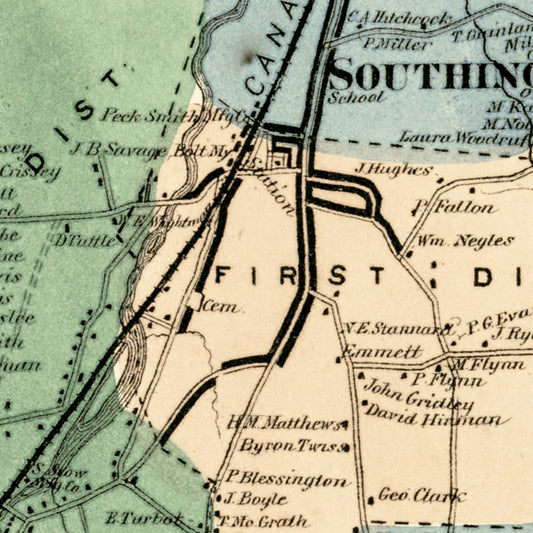 Vintage Map of Southington, Connecticut, 1869
