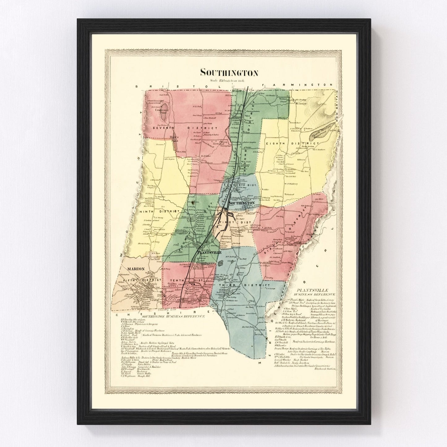 Vintage map of Southington, Connecticut, 1869