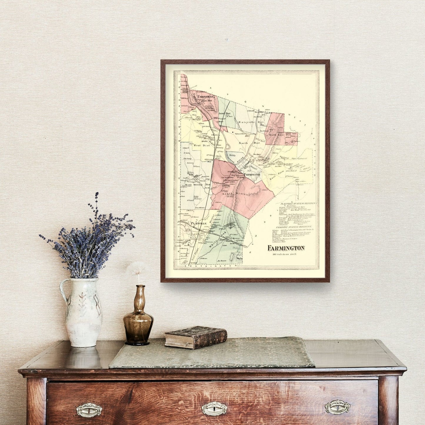 Vintage Map of Farmington, Connecticut, 1869
