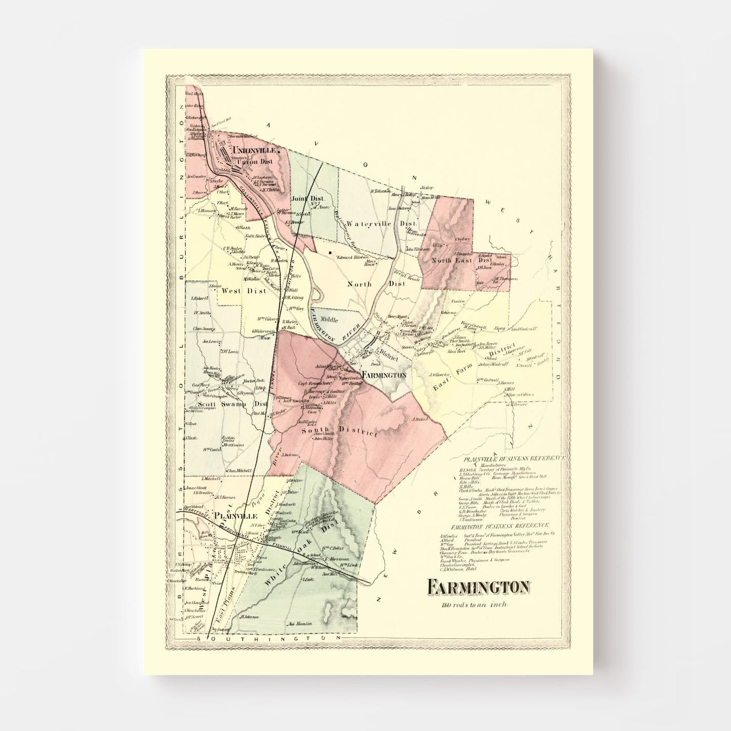 Vintage Map of Farmington, Connecticut, 1869