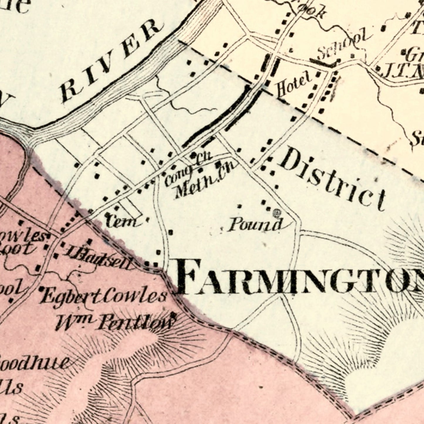 Vintage Map of Farmington, Connecticut, 1869