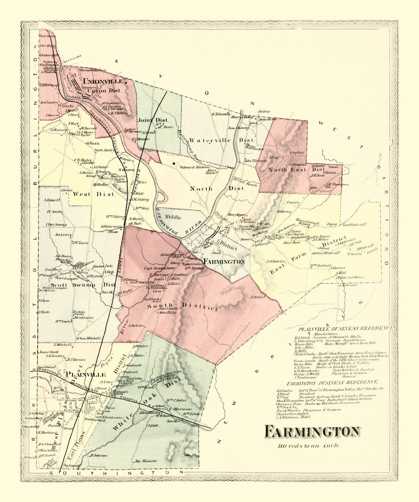 Vintage Map of Farmington, Connecticut, 1869
