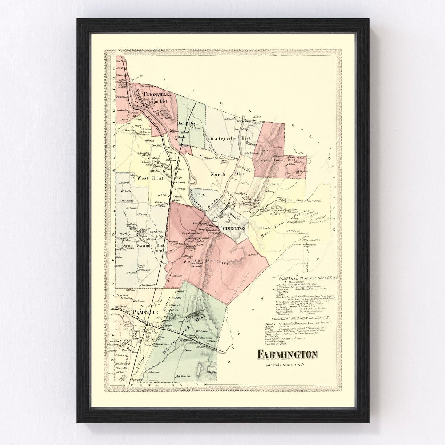Vintage map of Farmington, Connecticut, 1869