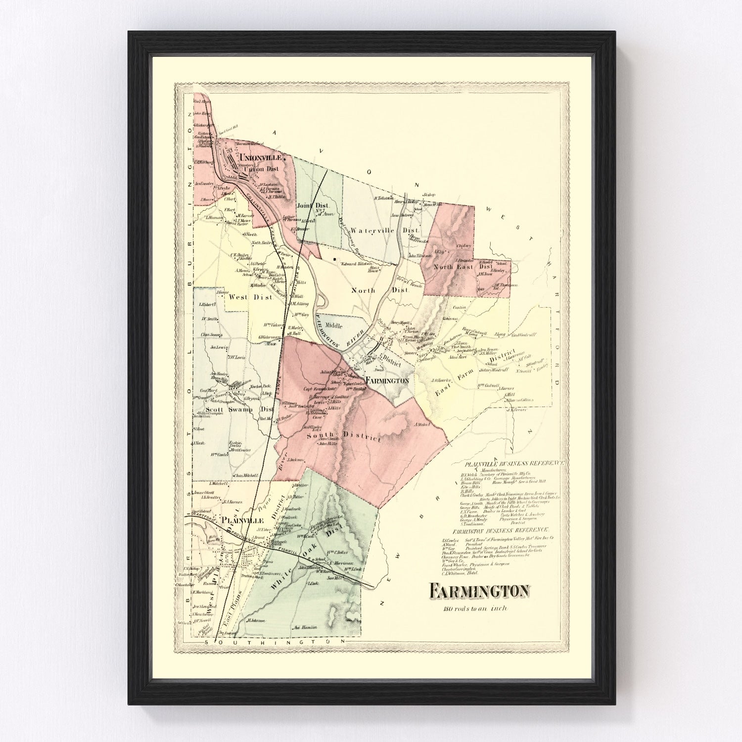 Vintage map of Farmington, Connecticut, 1869