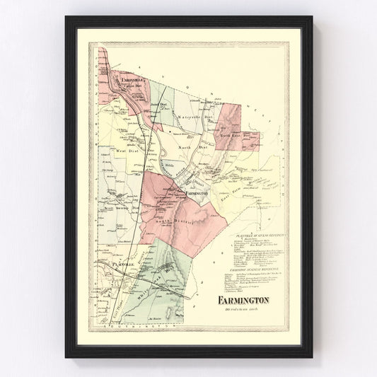 Vintage map of Farmington, Connecticut, 1869