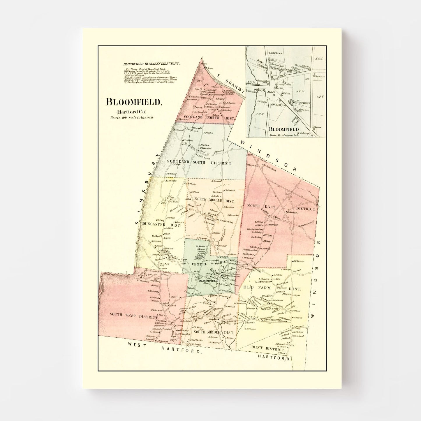 Vintage Map of Bloomfield, Connecticut, 1869