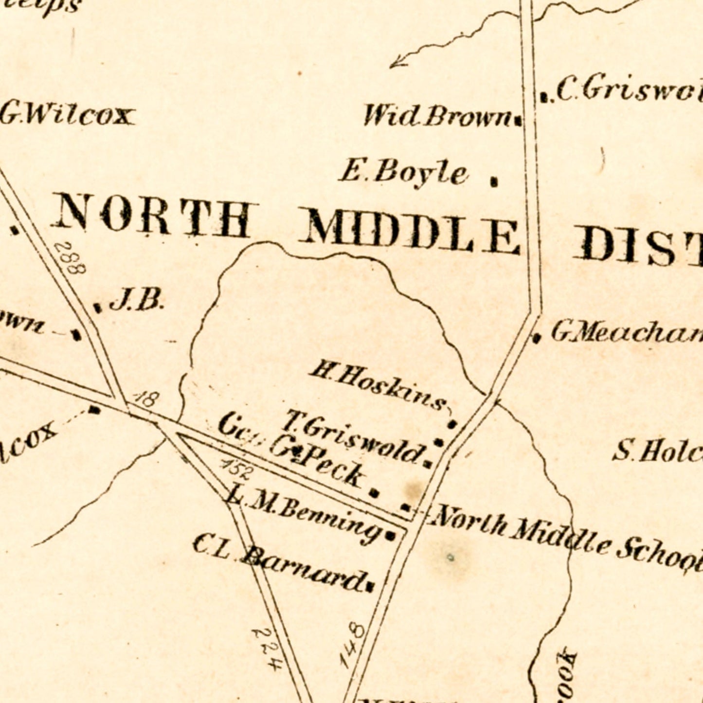 Vintage Map of Bloomfield, Connecticut, 1869