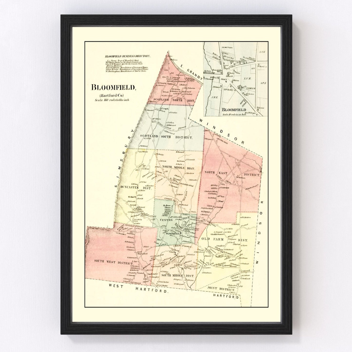 Vintage map of Bloomfield, Connecticut, 1869
