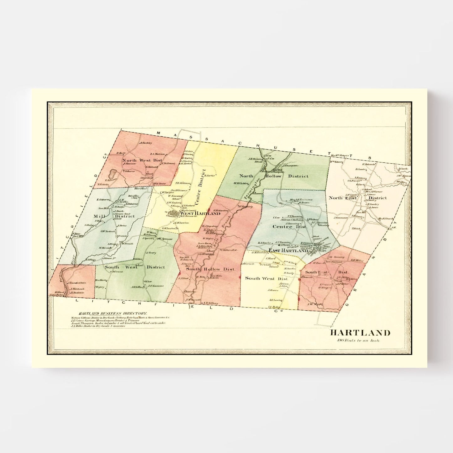 Vintage Map of Hartland, Connecticut, 1869