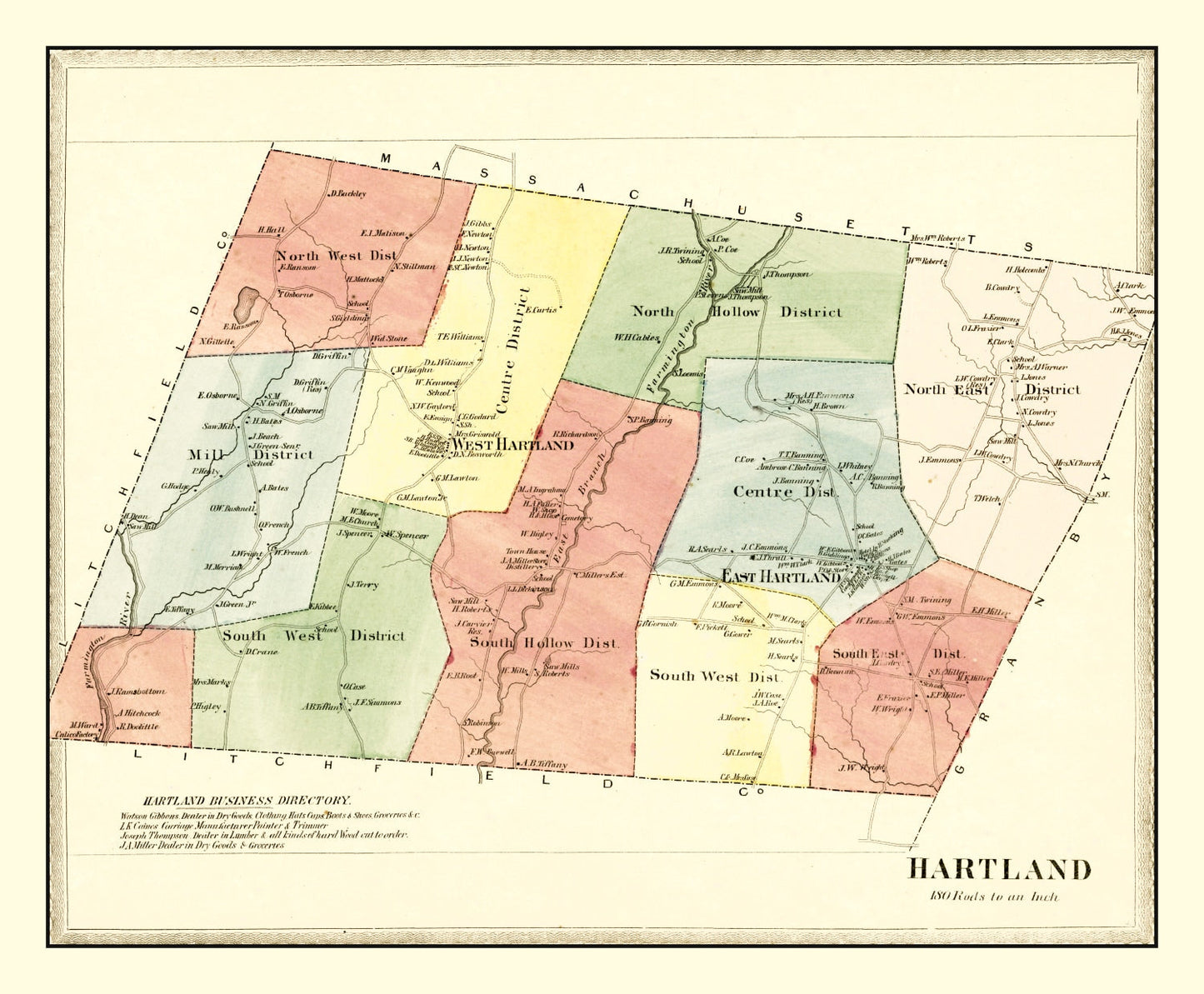 Vintage Map of Hartland, Connecticut, 1869