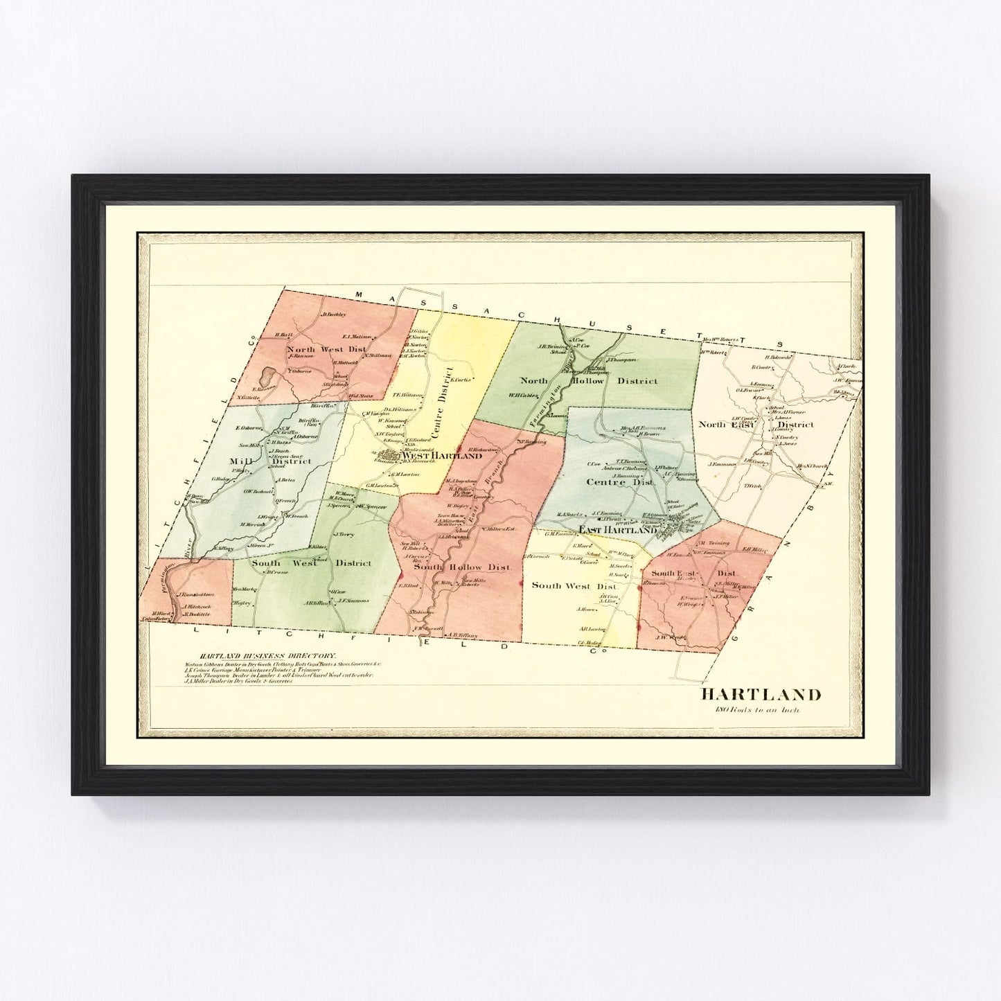 Vintage map of Hartland, Connecticut, 1869
