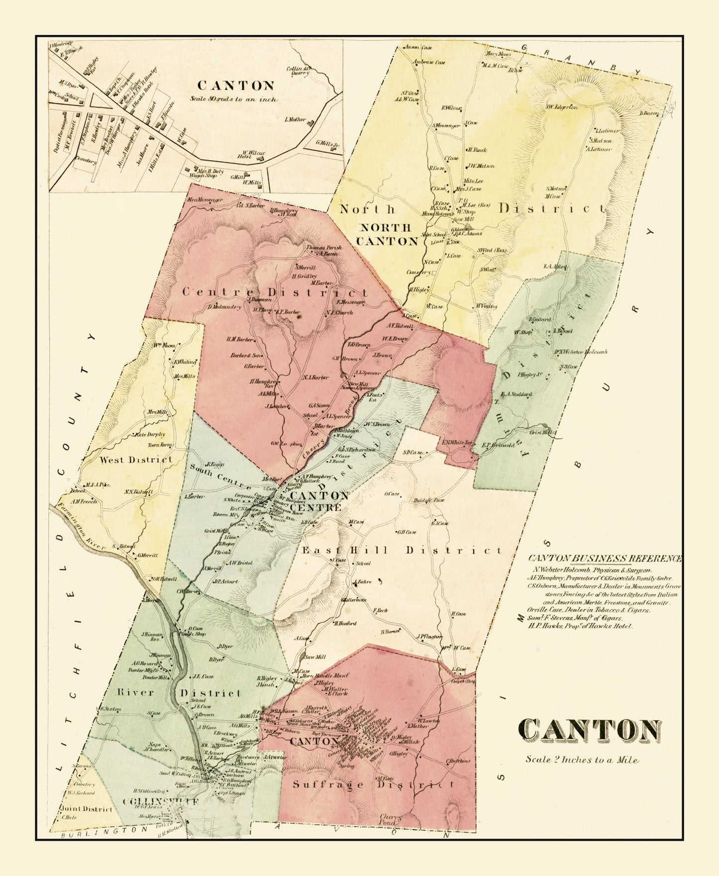 Vintage Map of Canton, Connecticut, 1869