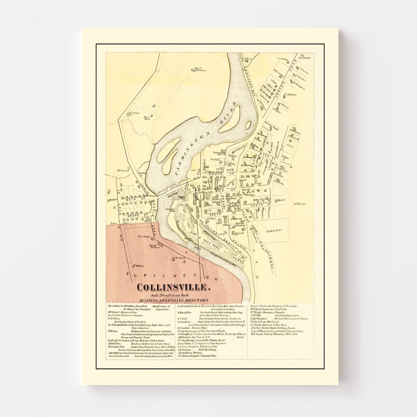 Vintage Map of Collinsville, Connecticut, 1869