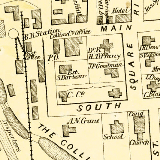 Vintage Map of Collinsville, Connecticut, 1869