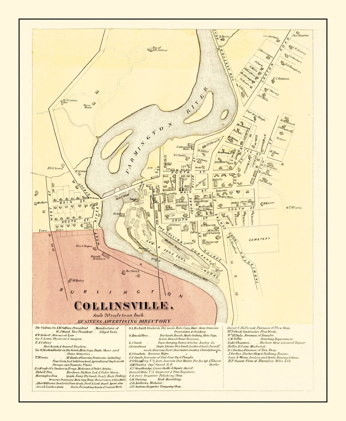 Vintage Map of Collinsville, Connecticut, 1869