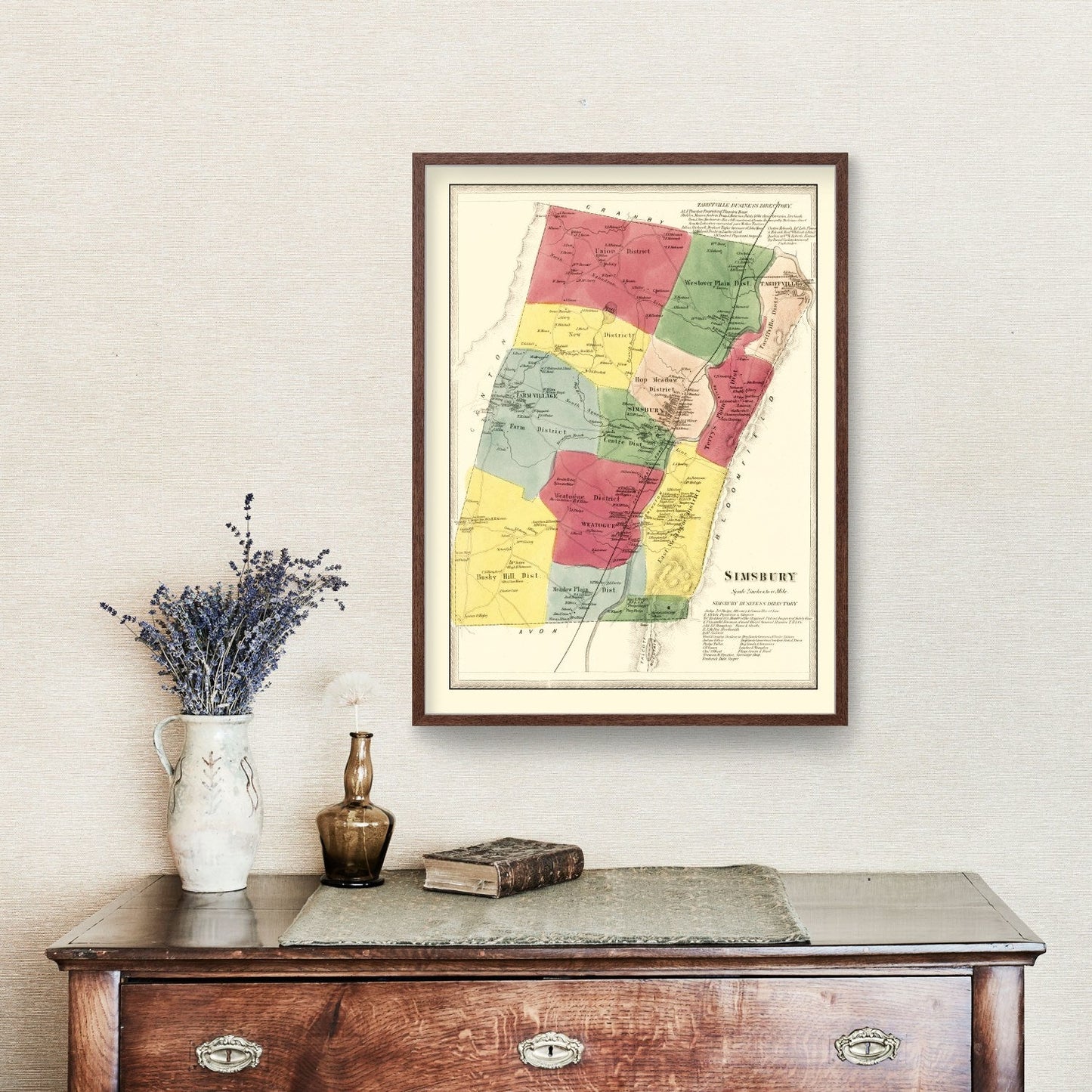 Vintage Map of Simsbury, Connecticut, 1869