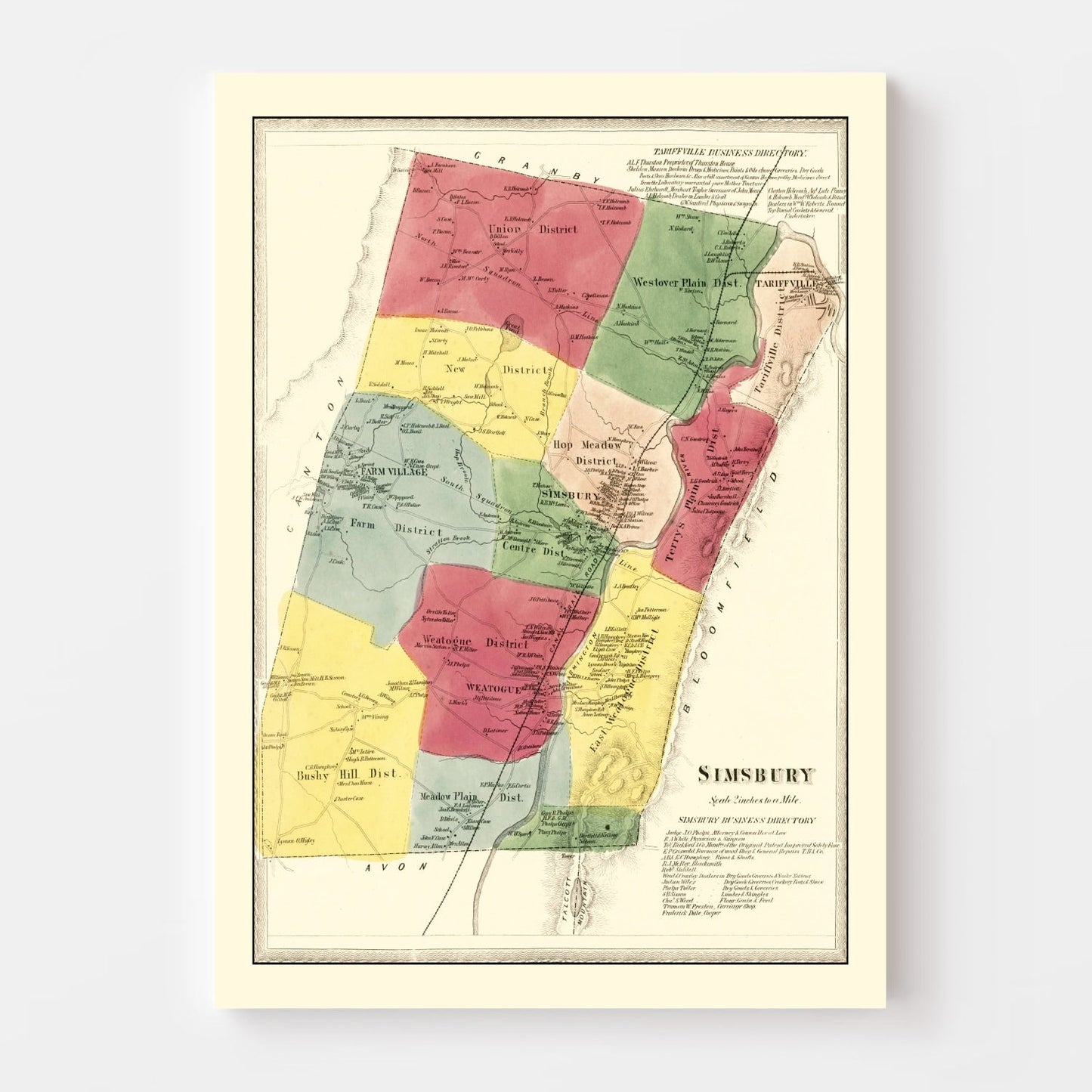 Vintage Map of Simsbury, Connecticut, 1869