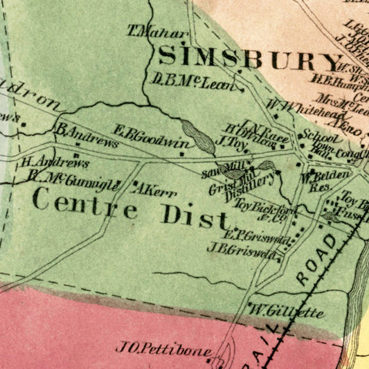 Vintage Map of Simsbury, Connecticut, 1869