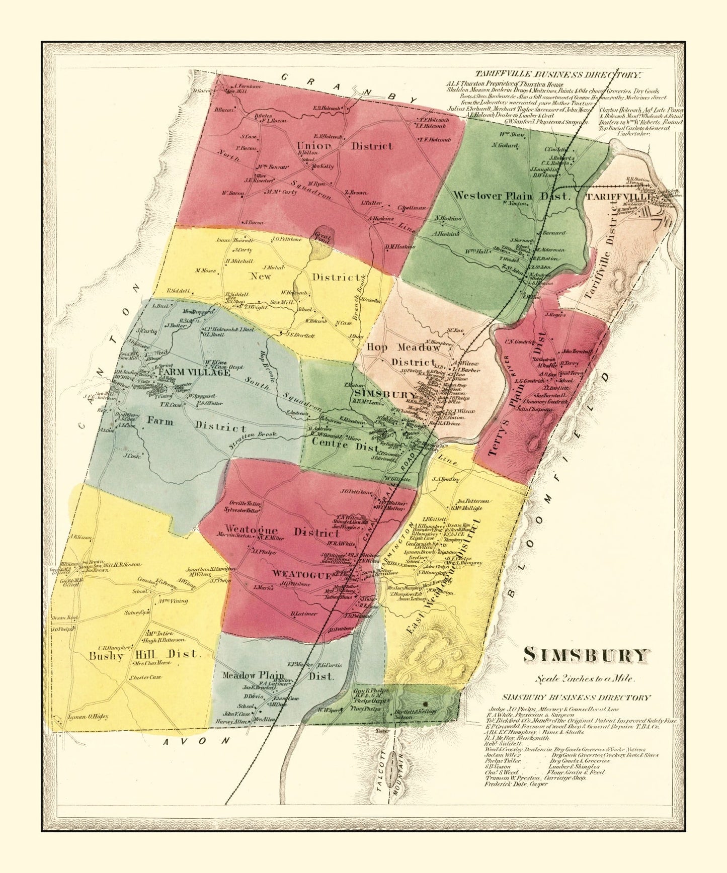 Vintage Map of Simsbury, Connecticut, 1869
