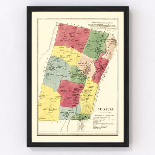 vintage map of Simsbury, Connecticut, 1869