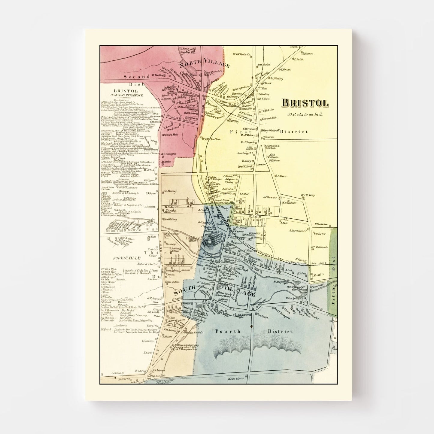 Vintage Map of Bristol, Connecticut, 1869