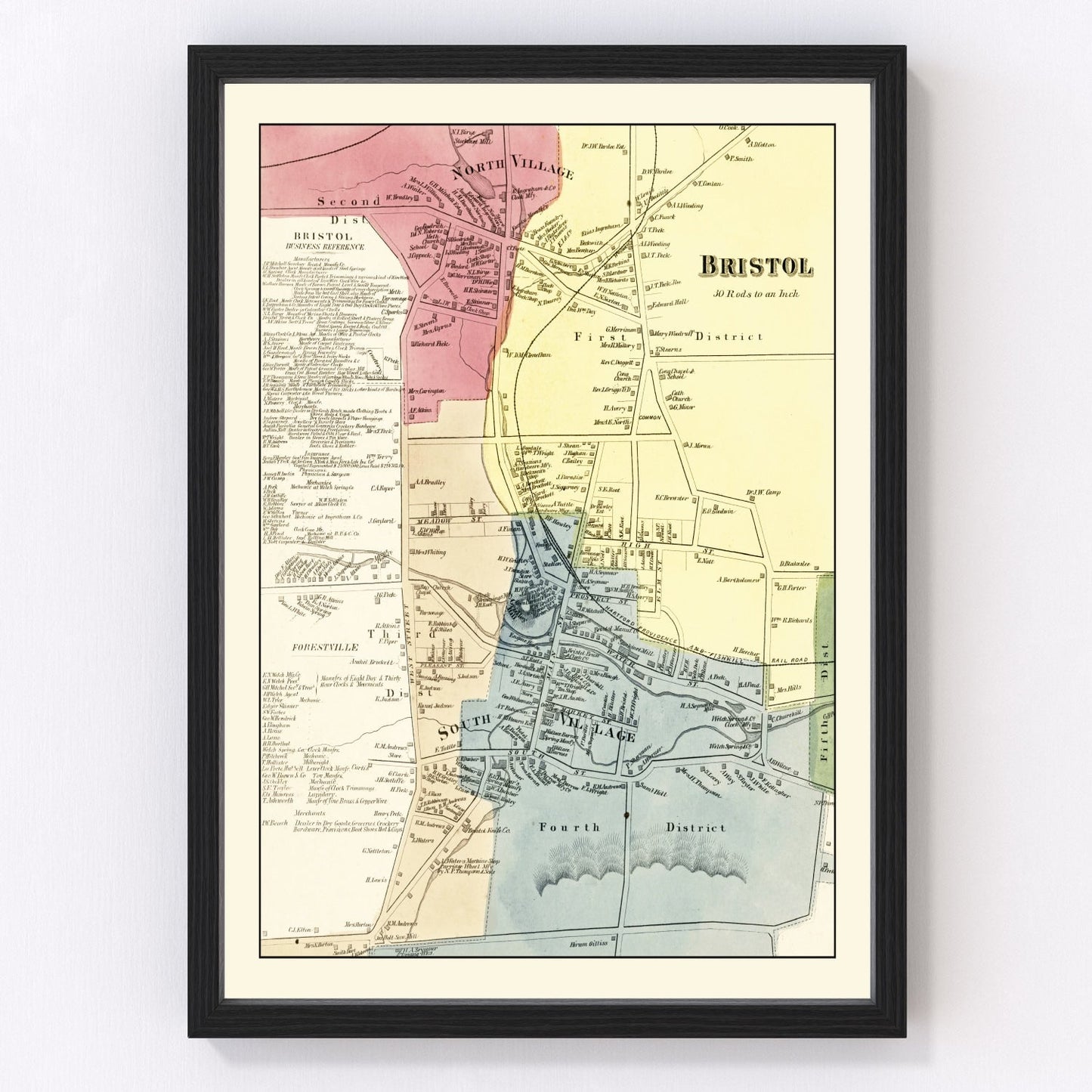 Vintage map of Bristol, Hartford County, Connecticut, 1869, restored print