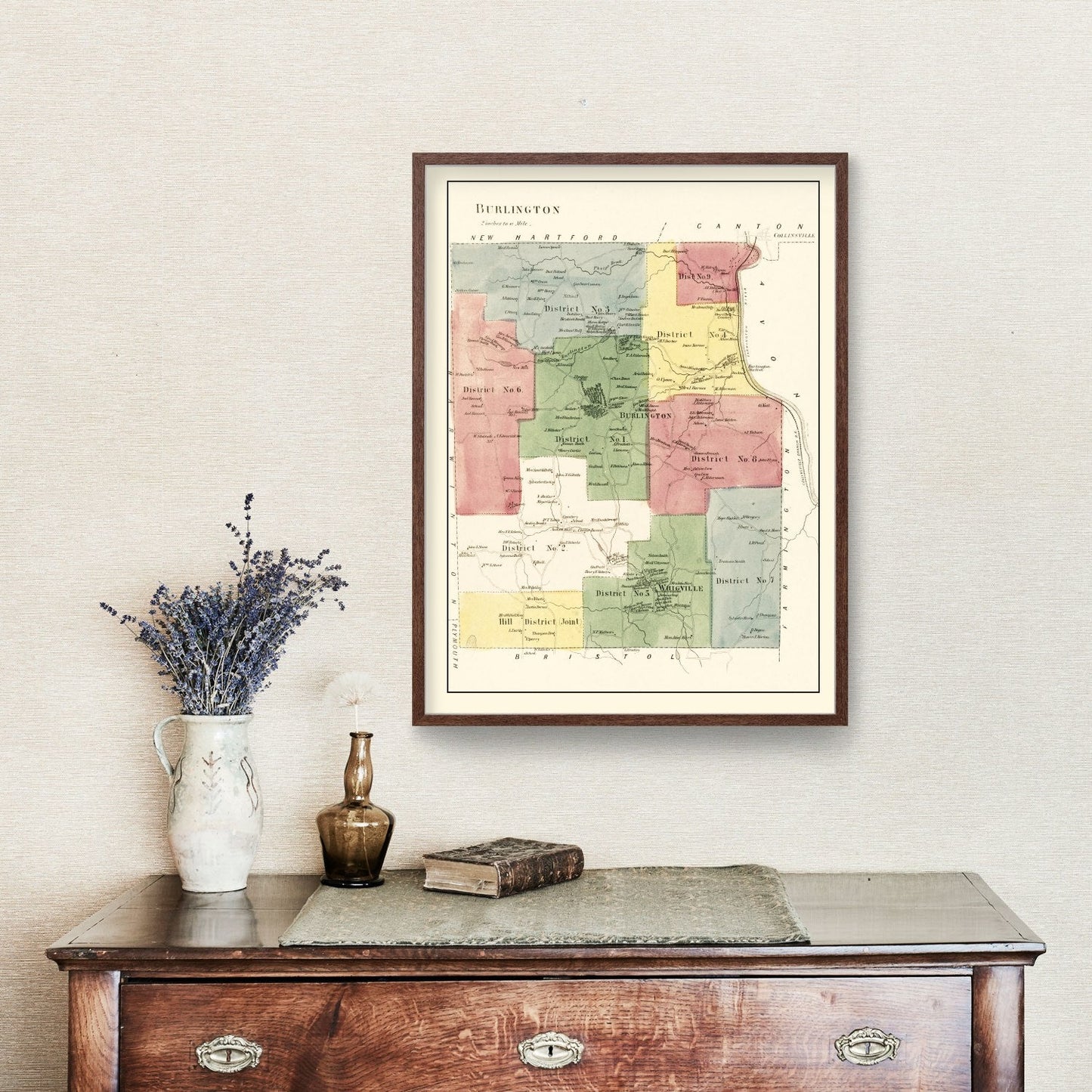 Vintage Map of Burlington, Connecticut, 1869