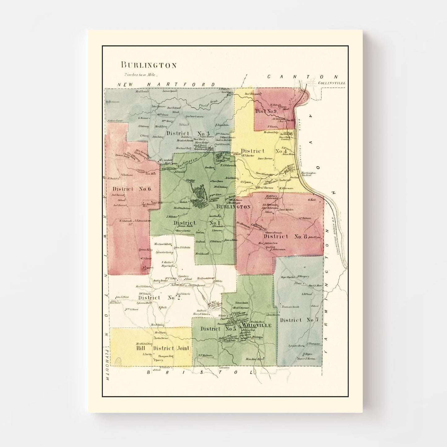 Vintage Map of Burlington, Connecticut, 1869