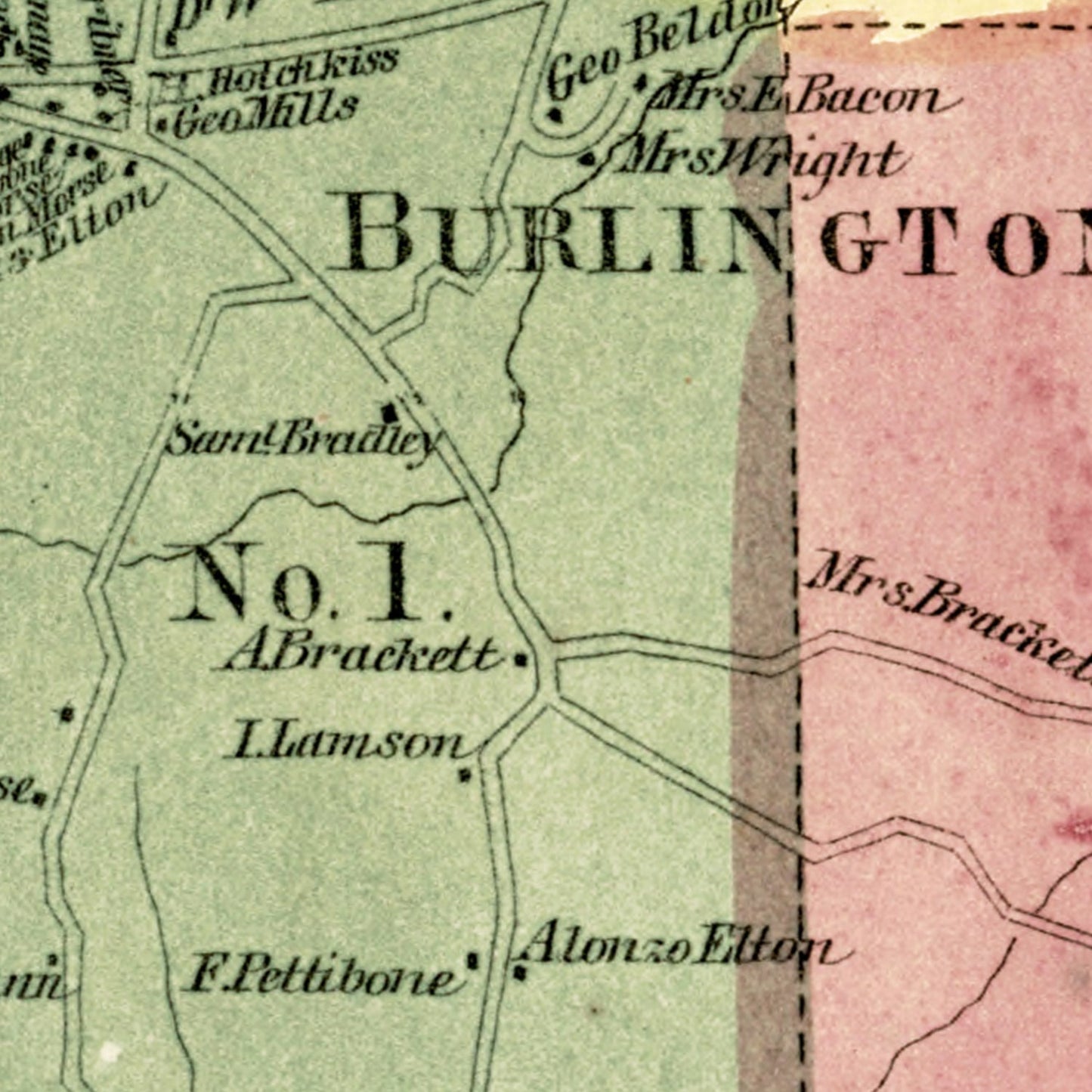 Vintage Map of Burlington, Connecticut, 1869