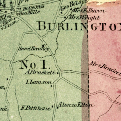 Vintage Map of Burlington, Connecticut, 1869