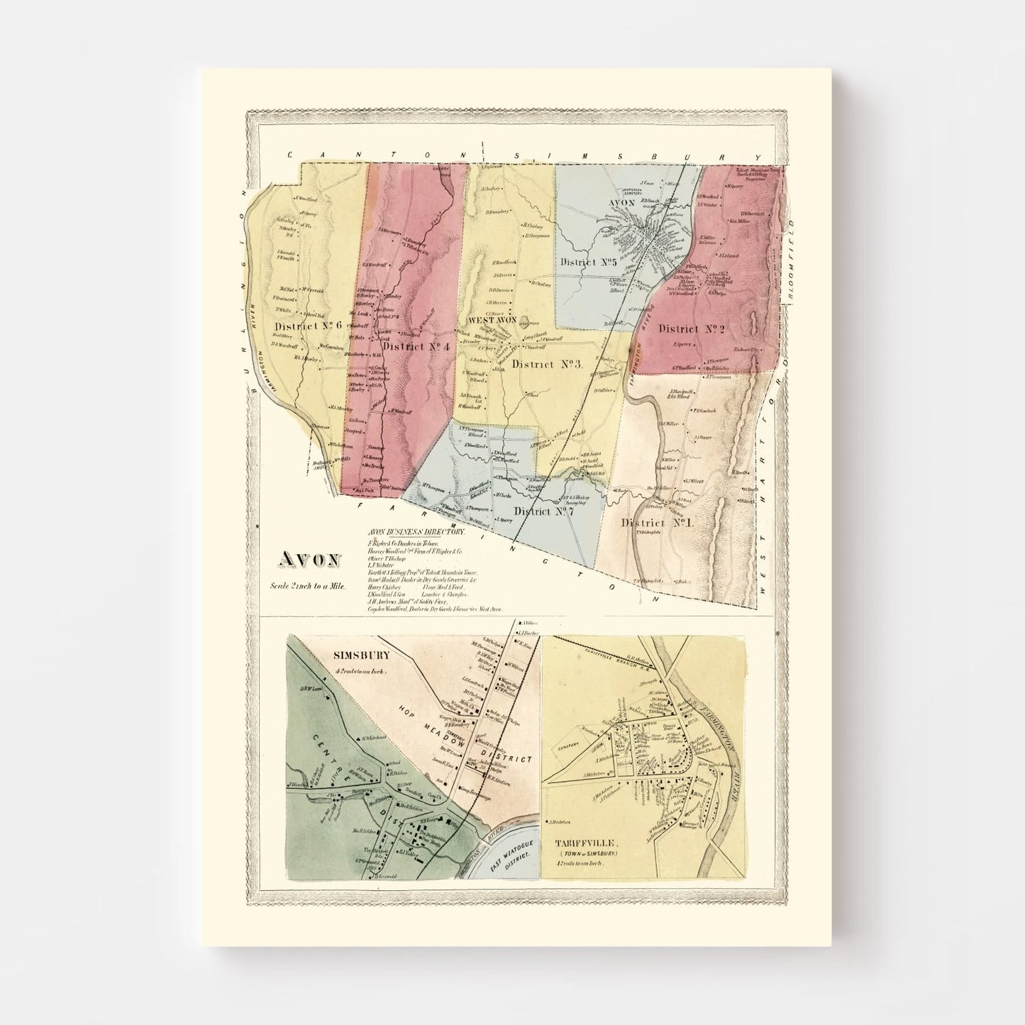 Vintage Map of Avon, Connecticut, 1869
