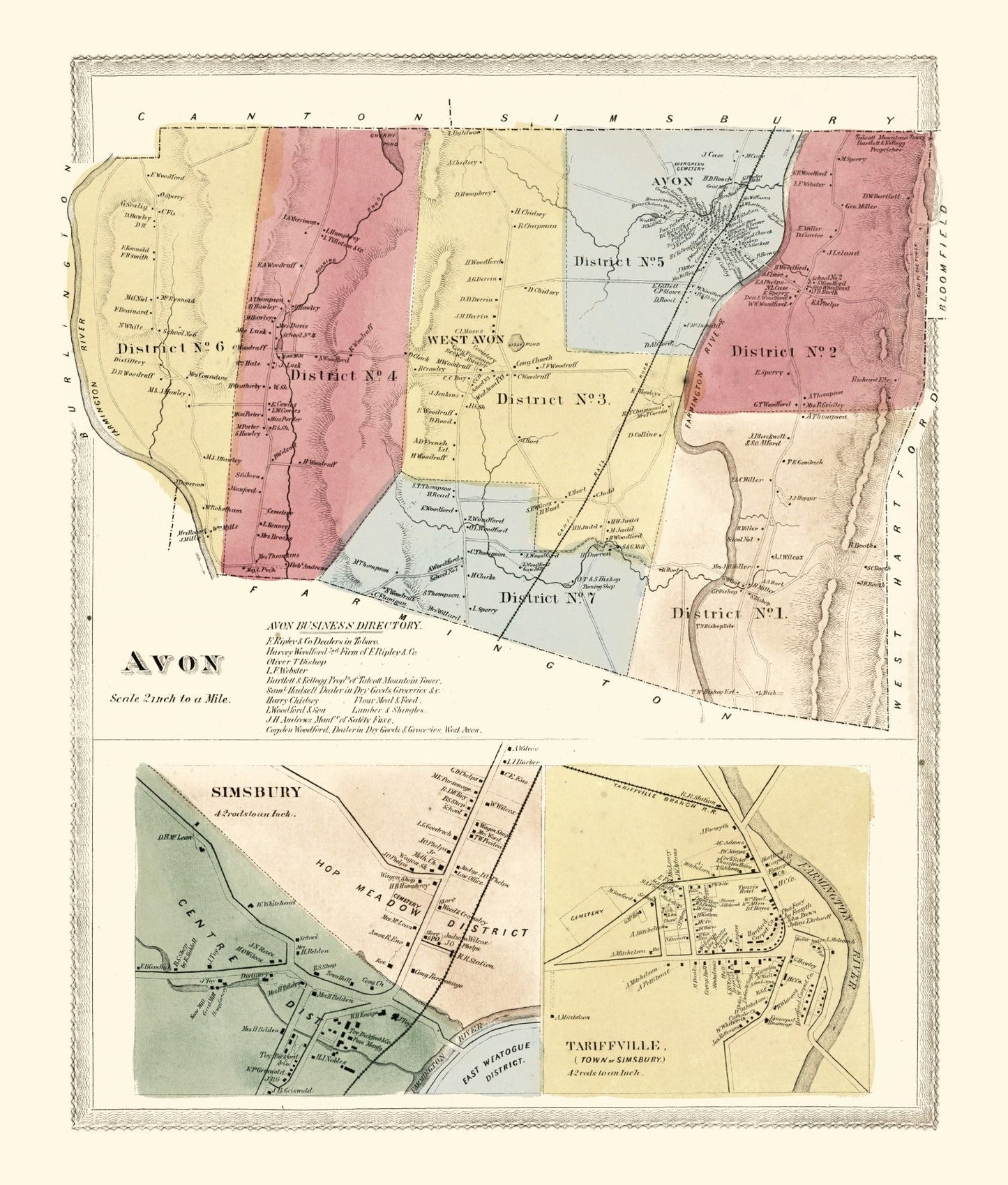 Vintage Map of Avon, Connecticut, 1869