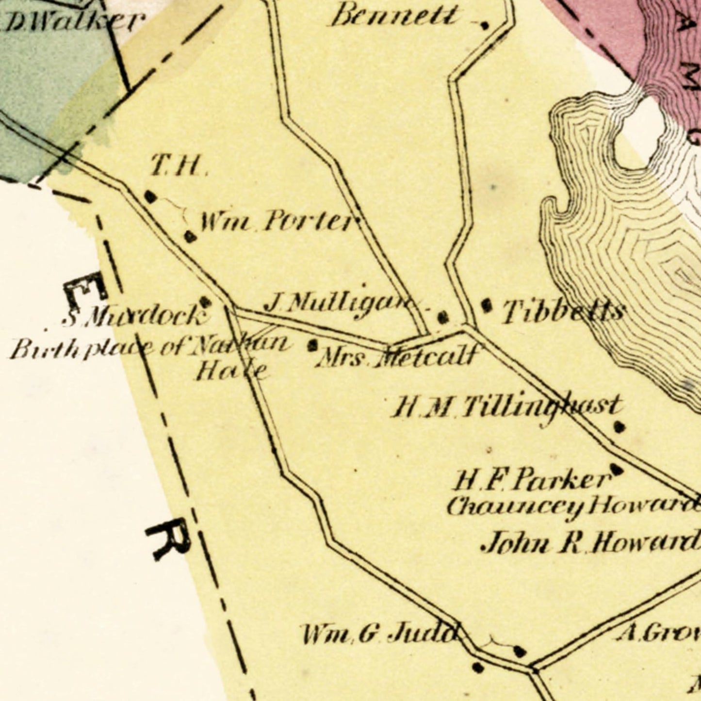 Vintage Map of Coventry, Connecticut, 1869