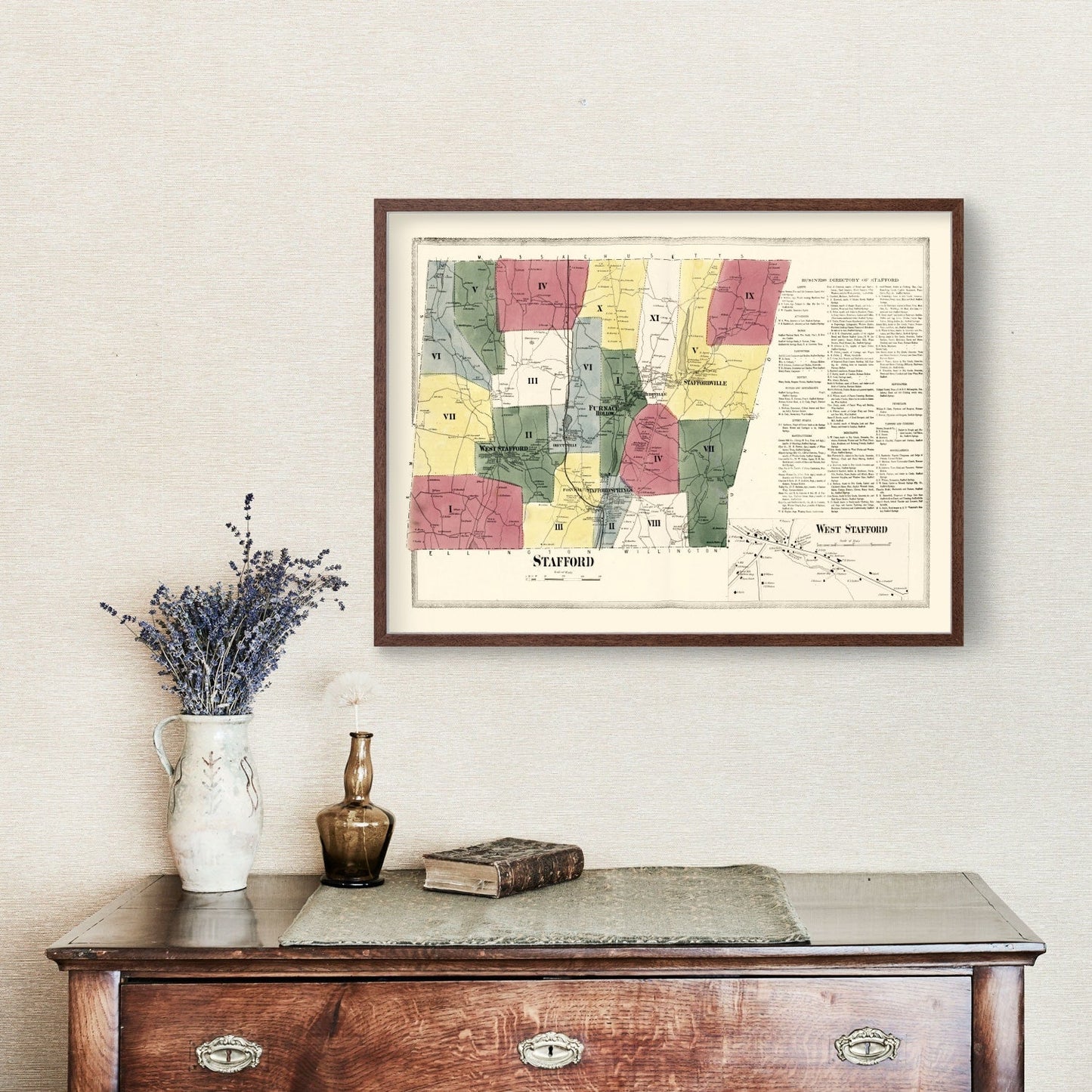 Vintage Map of Stafford, Connecticut, 1869