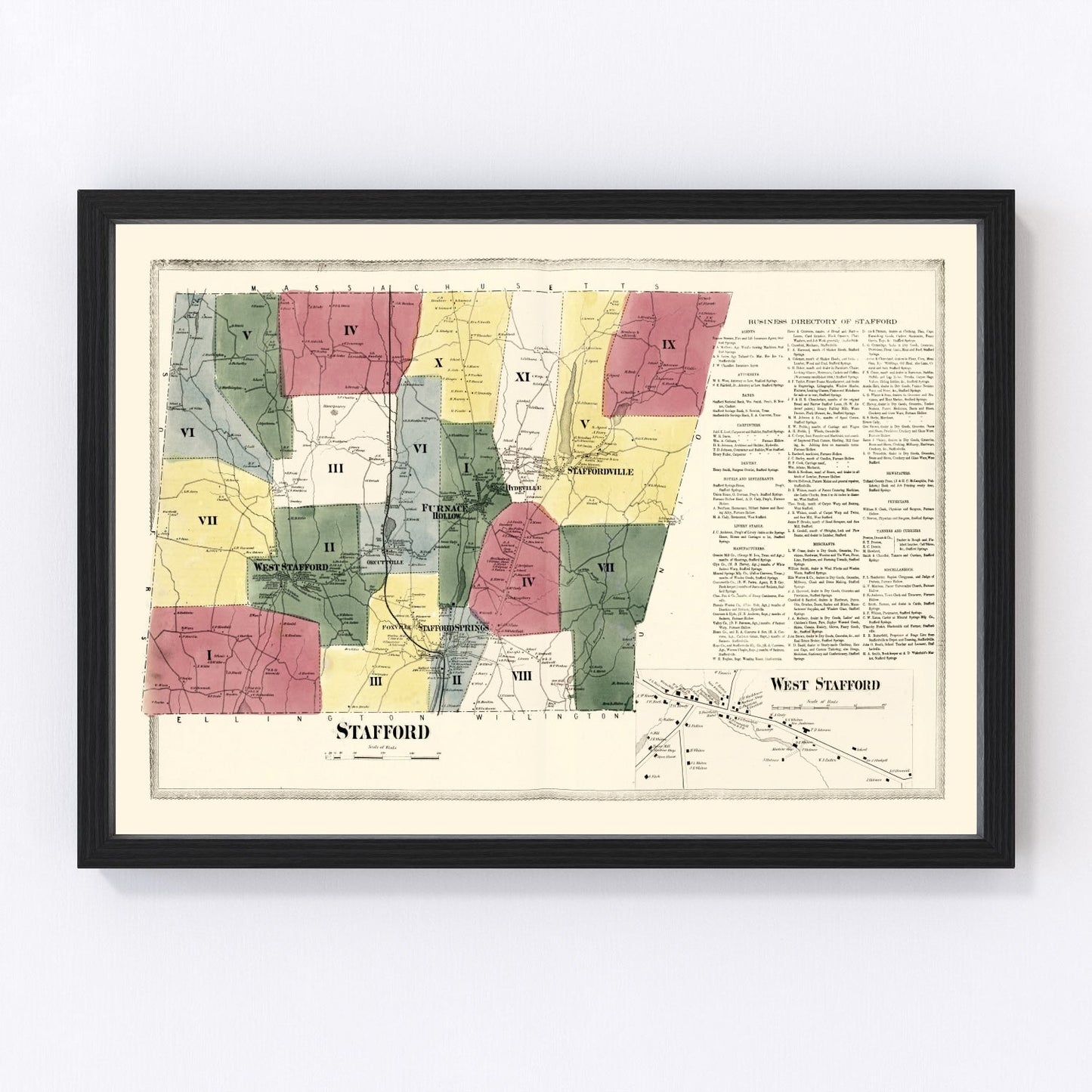 Vintage map of Stafford, Connecticut, 1869