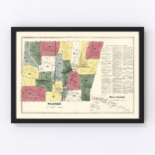 Vintage map of Stafford, Connecticut, 1869