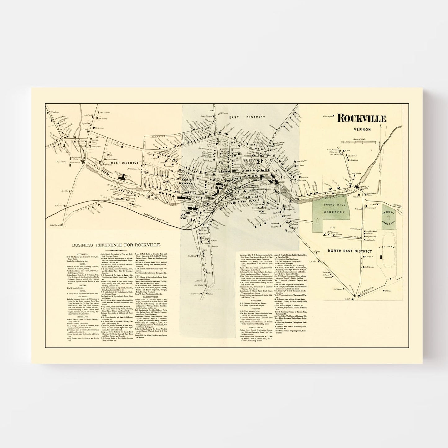 Vintage Map of Rockville, Connecticut, 1869