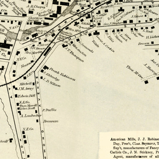 Vintage Map of Rockville, Connecticut, 1869