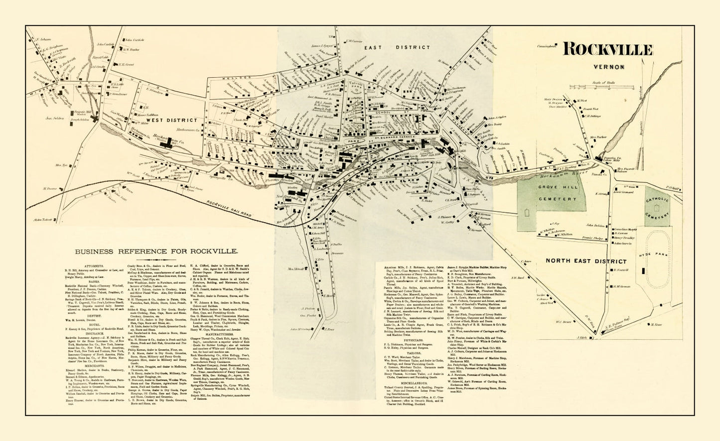 Vintage Map of Rockville, Connecticut, 1869