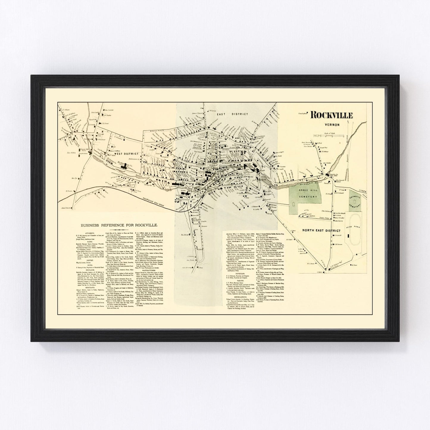 Vintage map of Rockville, Connecticut, 1869