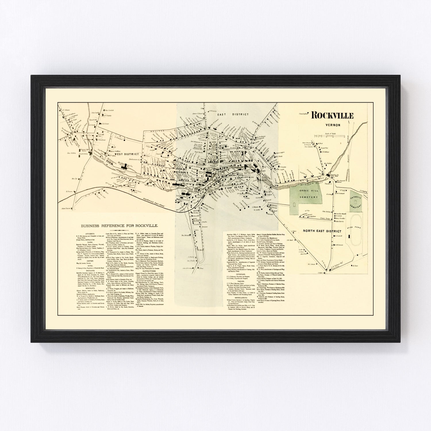 Vintage map of Rockville, Connecticut, 1869