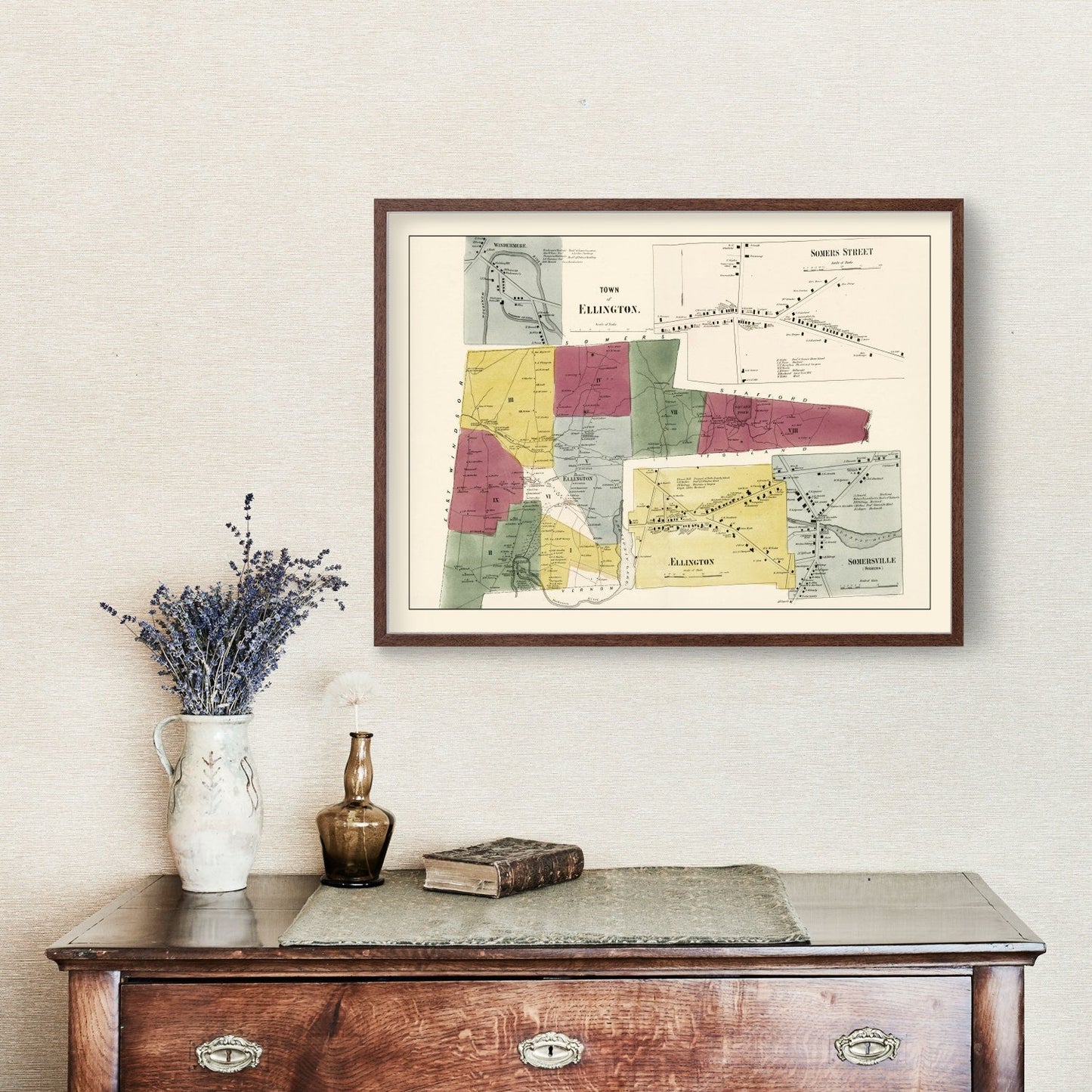 Vintage Map of Ellington, Connecticut, 1869