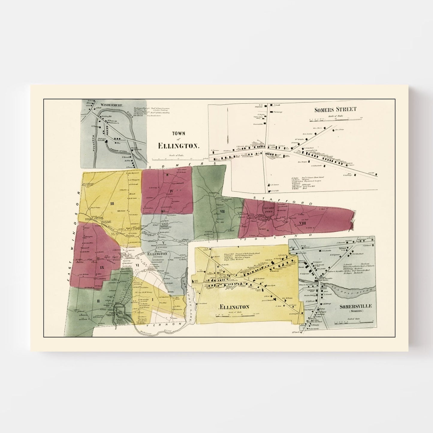 Vintage Map of Ellington, Connecticut, 1869