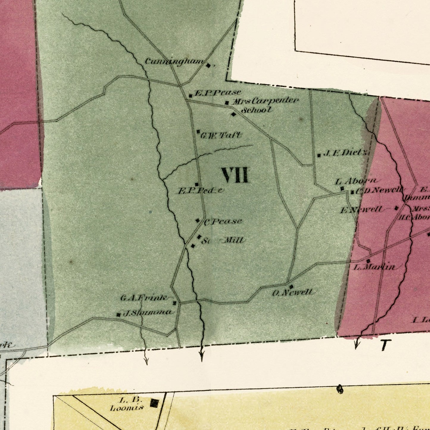 Vintage Map of Ellington, Connecticut, 1869