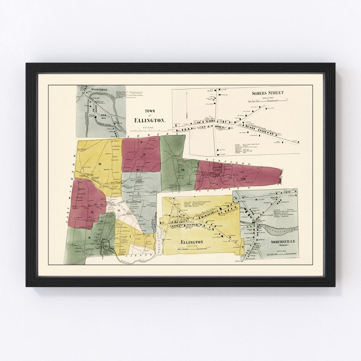 vintage map of Ellington, Connecticut, 1869