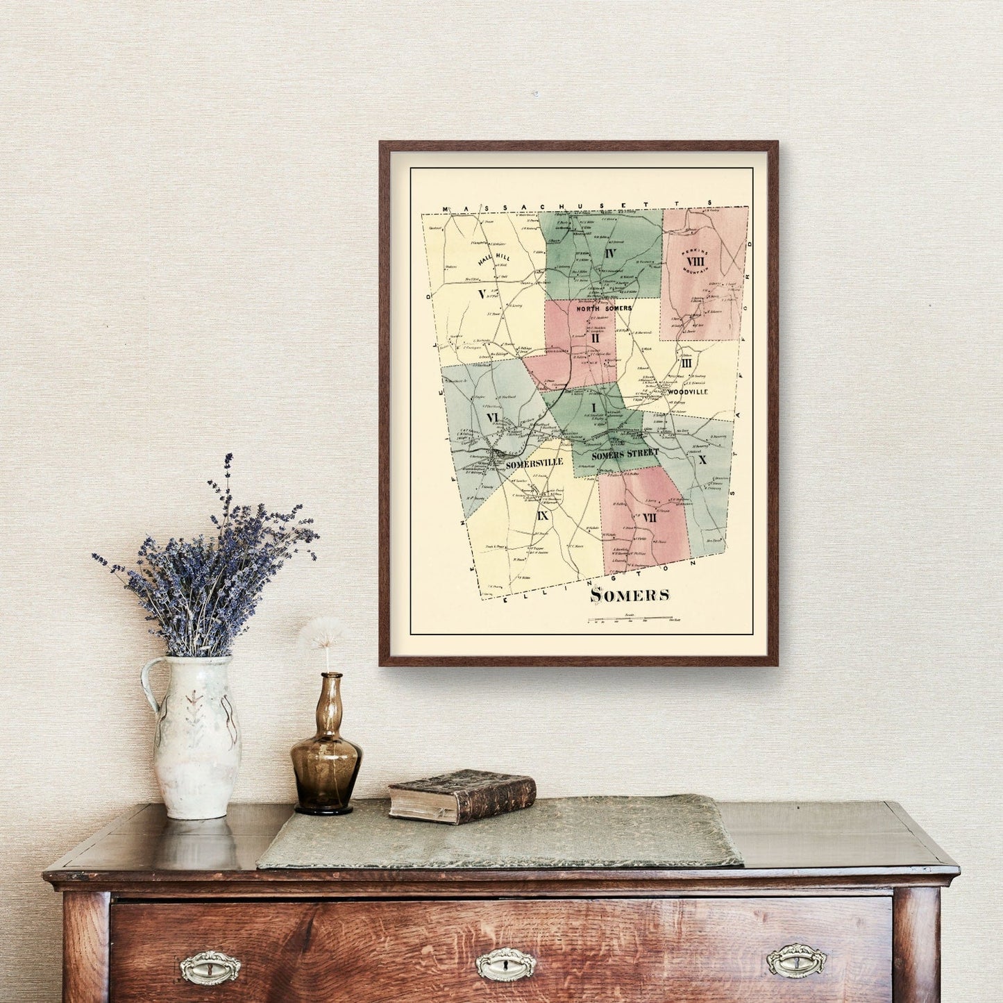 Vintage Map of Somers, Connecticut, 1869